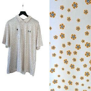 Under Armour White Polo Shirt with Orange and Blue Floral Pattern